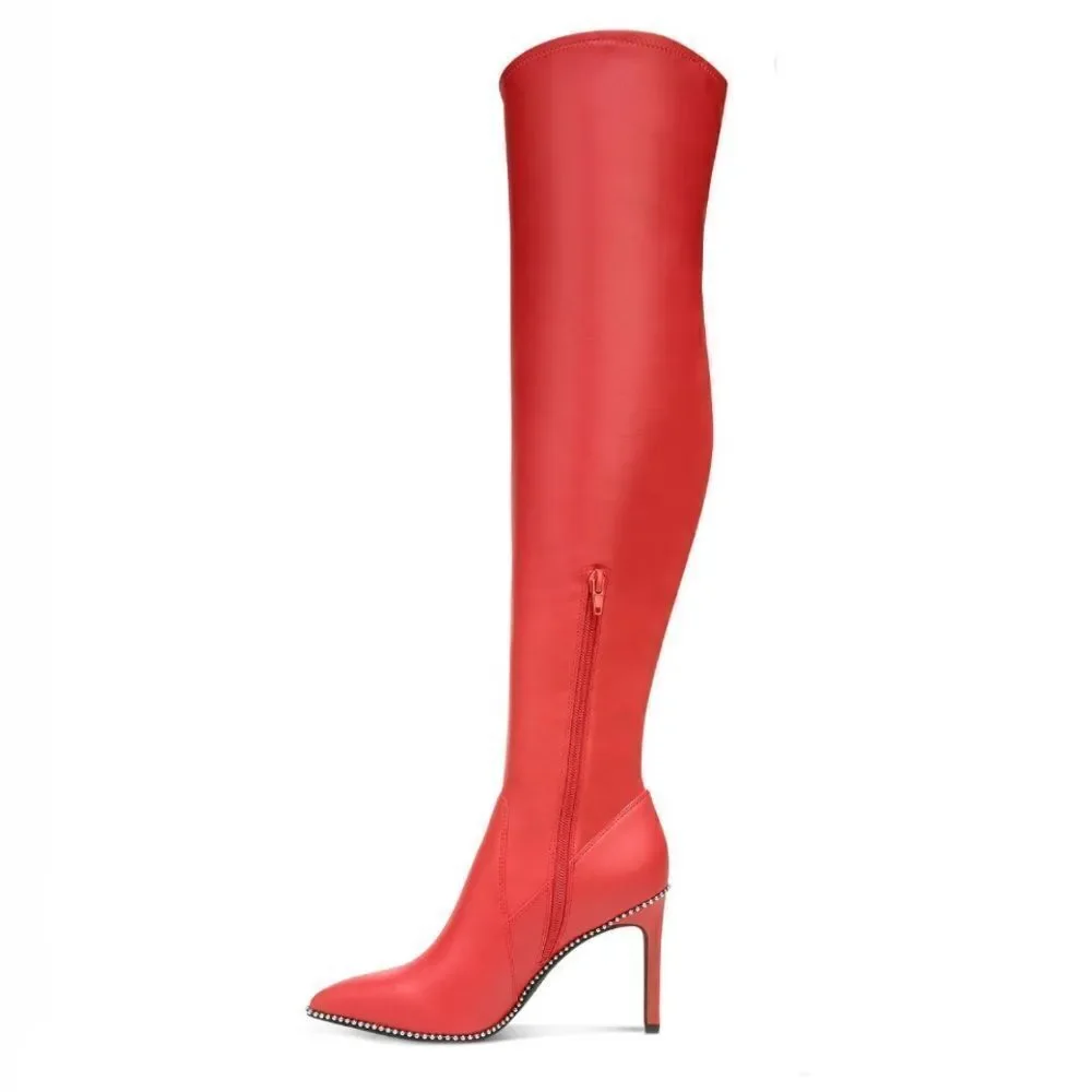 NWT BAR III 6.5/8.5/9/9.5  Millie Over the Knee Red Pu Leather High Heels Boots